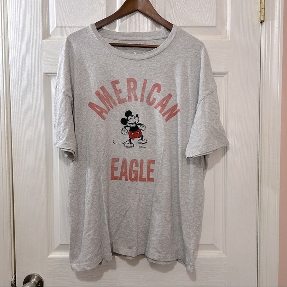 Disney X American Eagle Mickey Mouse T-shirt Gray Embroidered Mickey Unisex Sz L - Picture 1 of 7